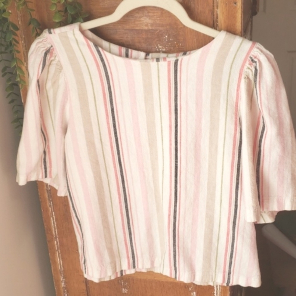 Coastal Beach Striped Linen Blouse